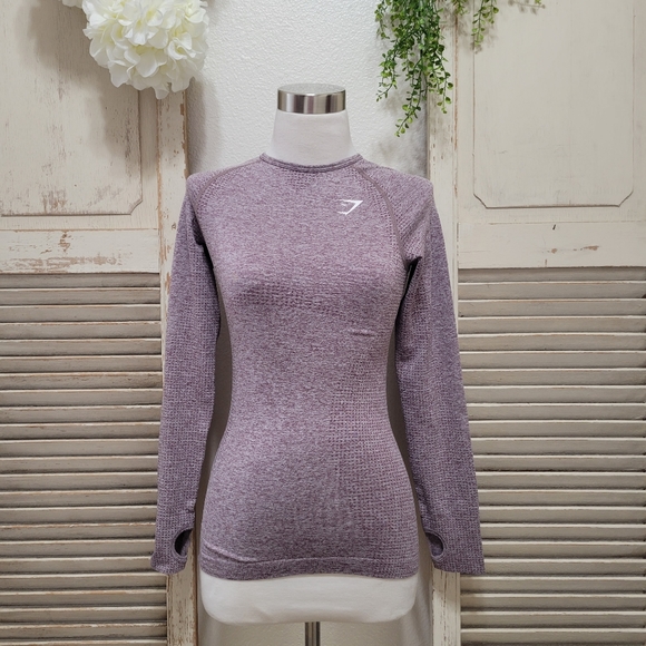 Gymshark Vital workout Athletic seamless longsleeves top purple wash marl small - Picture 2 of 12